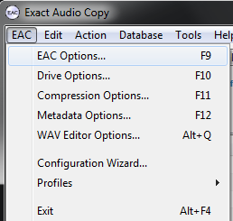 Exact Audio Copy setup screenshot for Set EAC options