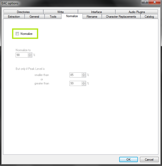 Exact Audio Copy setup screenshot for Set EAC options