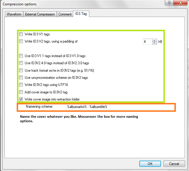 Exact Audio Copy setup screenshot for Configure FLAC compression