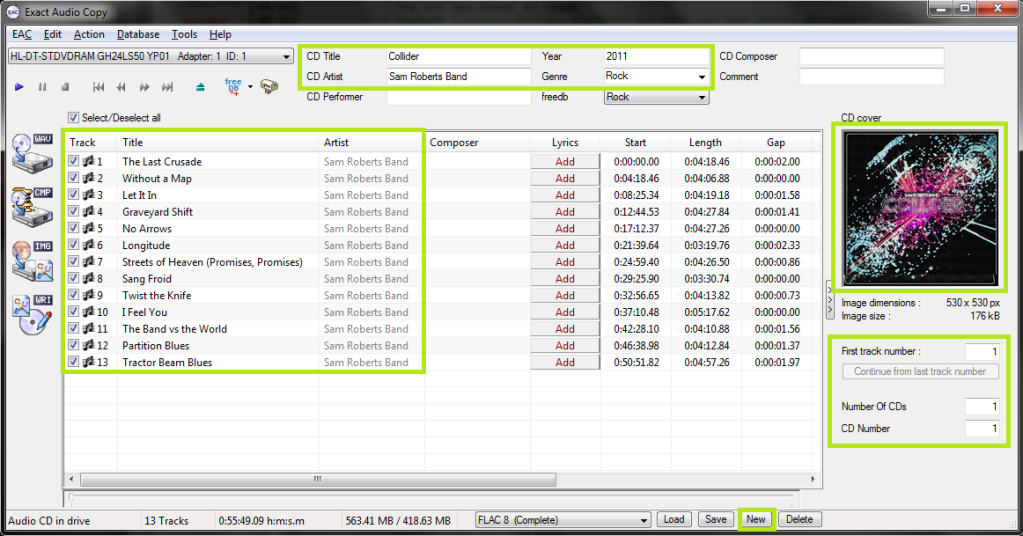 Exact Audio Copy setup screenshot for Check tags and cover image